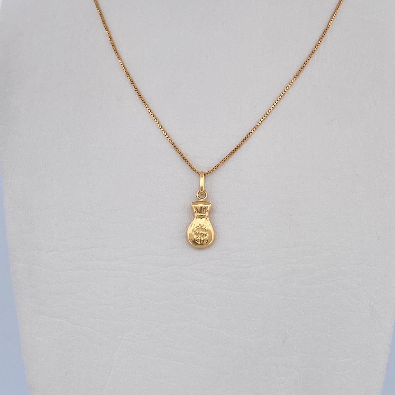 Set Venetian Chain 2.2gr / 60cm / 0.5mm + Pendant Money Bag 0.4gr / 1.7cm Stamped 18K Yellow Gold (Offer) &