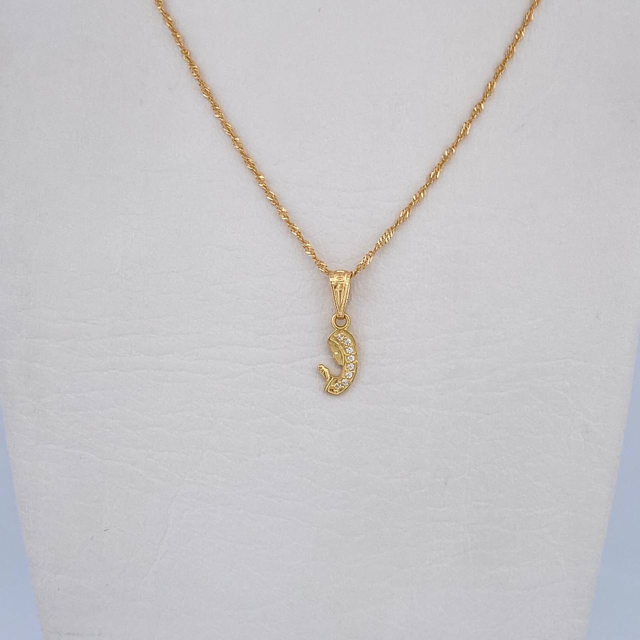 Set Singapore Chain 1.35gr/45.5cm/0.9mm + Pendant Virgin Mary 0.55gr/1.7cm White Zirconia 18K Yellow Gold (Offer) &