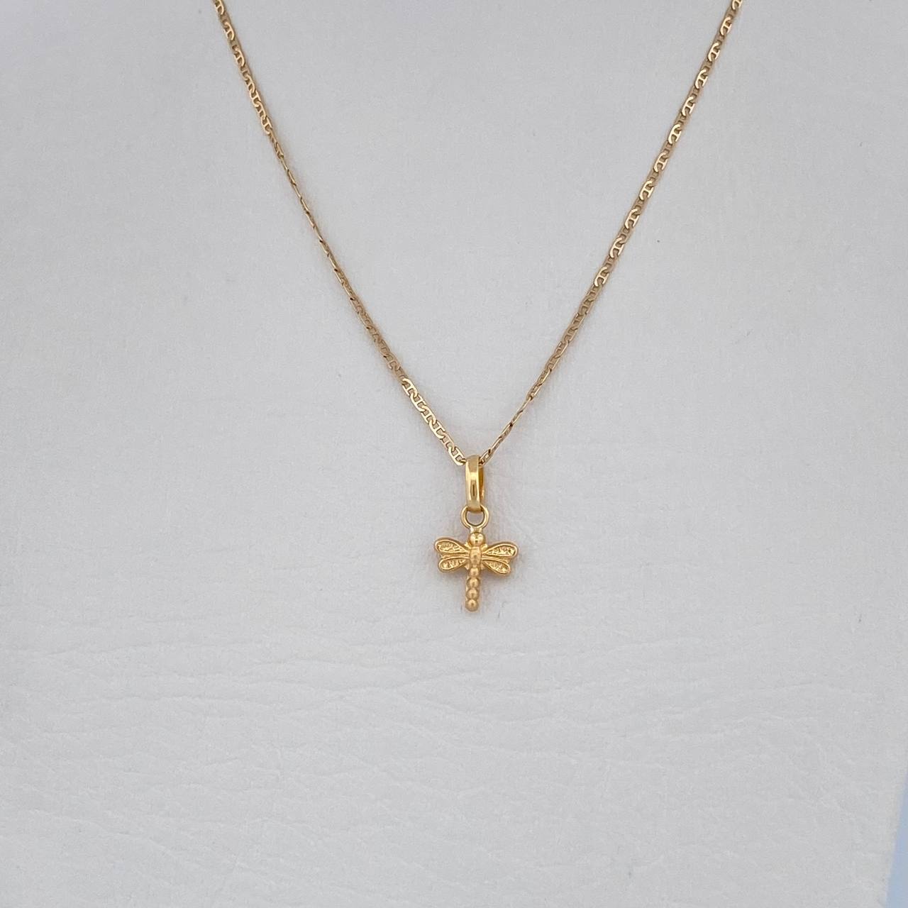Set Flat Mariner Chain 1.5gr / 51cm / 0.9mm + Pendant Dragonfly 0.4gr / 1.5cm Stamped 18K Yellow Gold (Offer) &