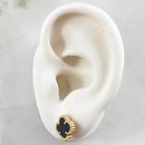 Stud Earrings Clover 2.7gr / 1cm / Freshwater Pearl 18K Gold