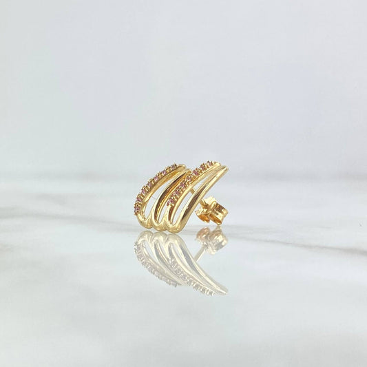 Piercing Cuatro Garras 1.7gr / 1.4cm / Circones Rosados Broche Mariposa Oro Amarillo 18K (Joya) ©