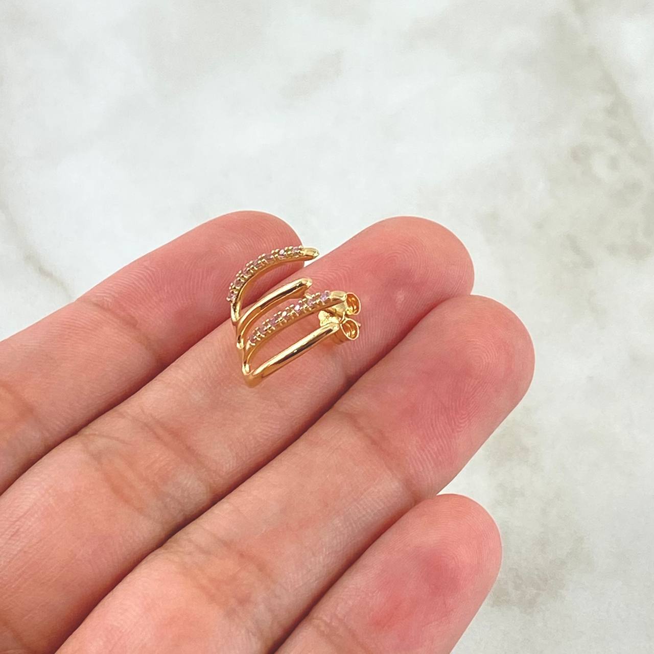 Piercing Cuatro Garras 1.7gr / 1.4cm / Circones Rosados Broche Mariposa Oro Amarillo 18K (Joya) ©