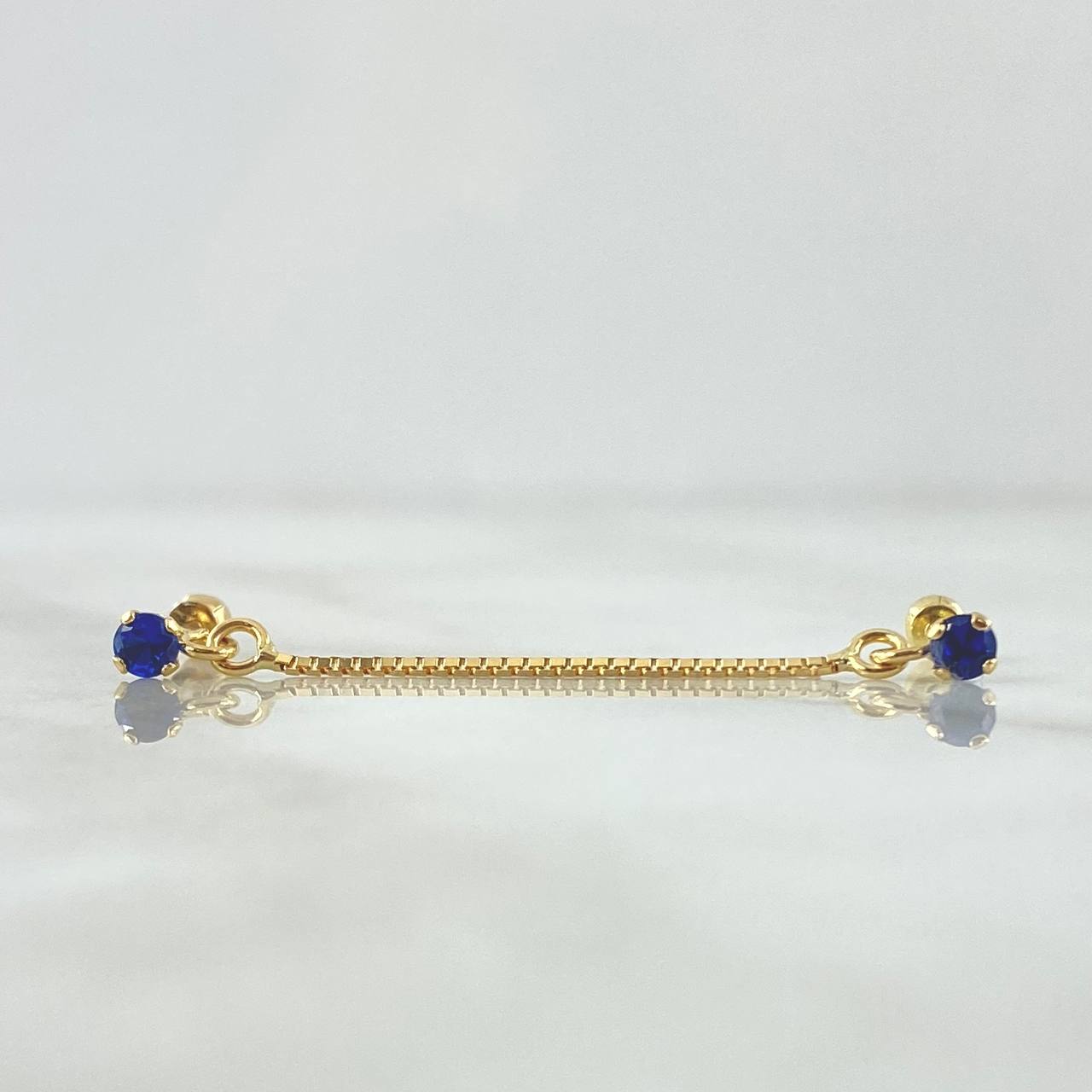 Double Pendant Piercing 0.8gr / 4cm / Thread Bead Royal Blue Zircon Yellow Gold 18K (Jewel) ©