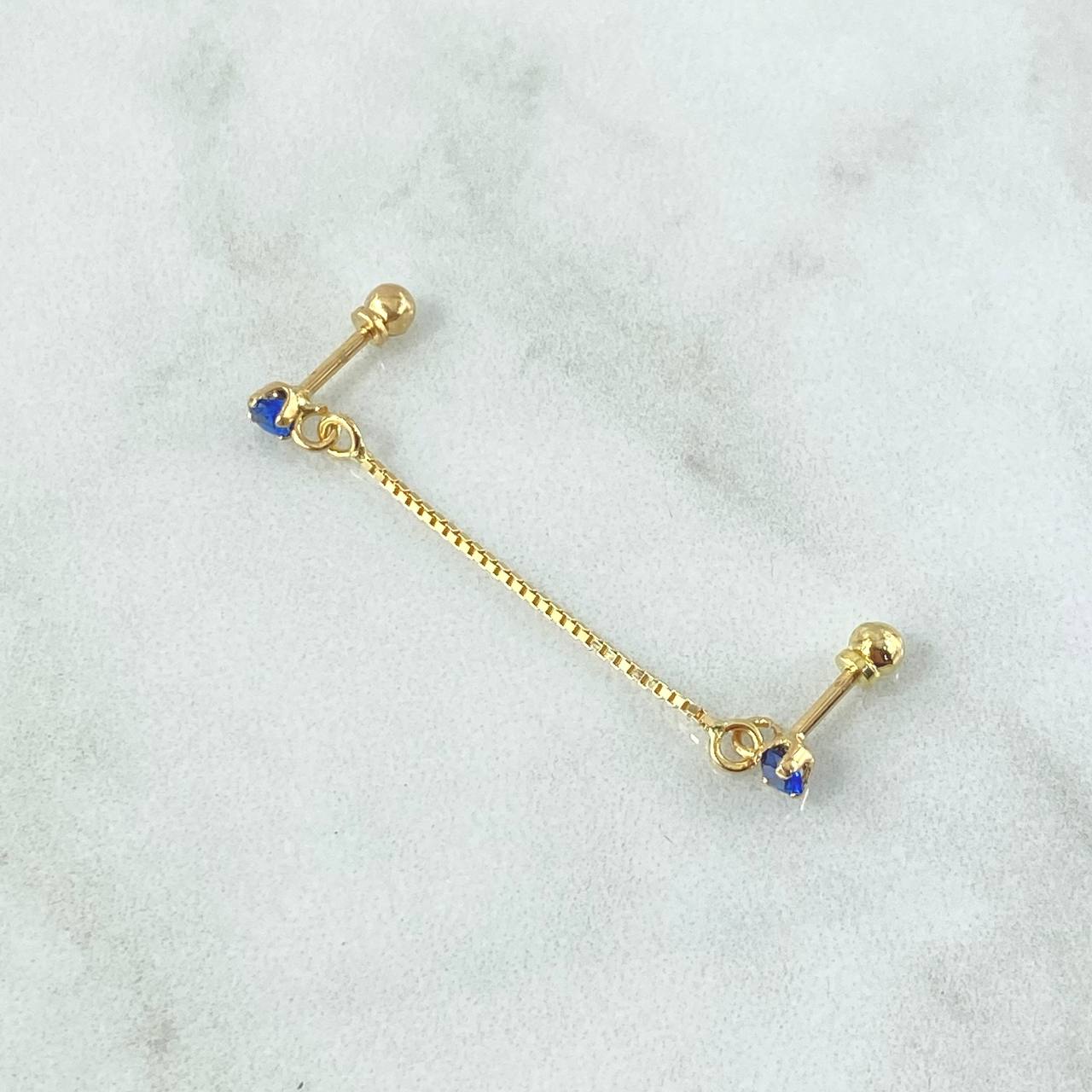 Double Pendant Piercing 0.8gr / 4cm / Thread Bead Royal Blue Zircon Yellow Gold 18K (Jewel) ©