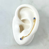 Double Pendant Piercing 0.8gr / 4cm / Thread Bead Royal Blue Zircon Yellow Gold 18K (Jewel) ©