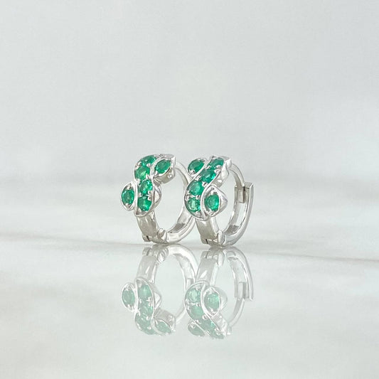 Candongas En Ocho 2.2gr / 1.2cm / Esmeraldas 25pts Oro Blanco 18K (Joya) ©