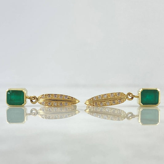 Candongas Cubo Colgante 6.3gr / 3cm / Esmeraldas 1.82 Qts Oro Amarillo 18K (Joya) ©