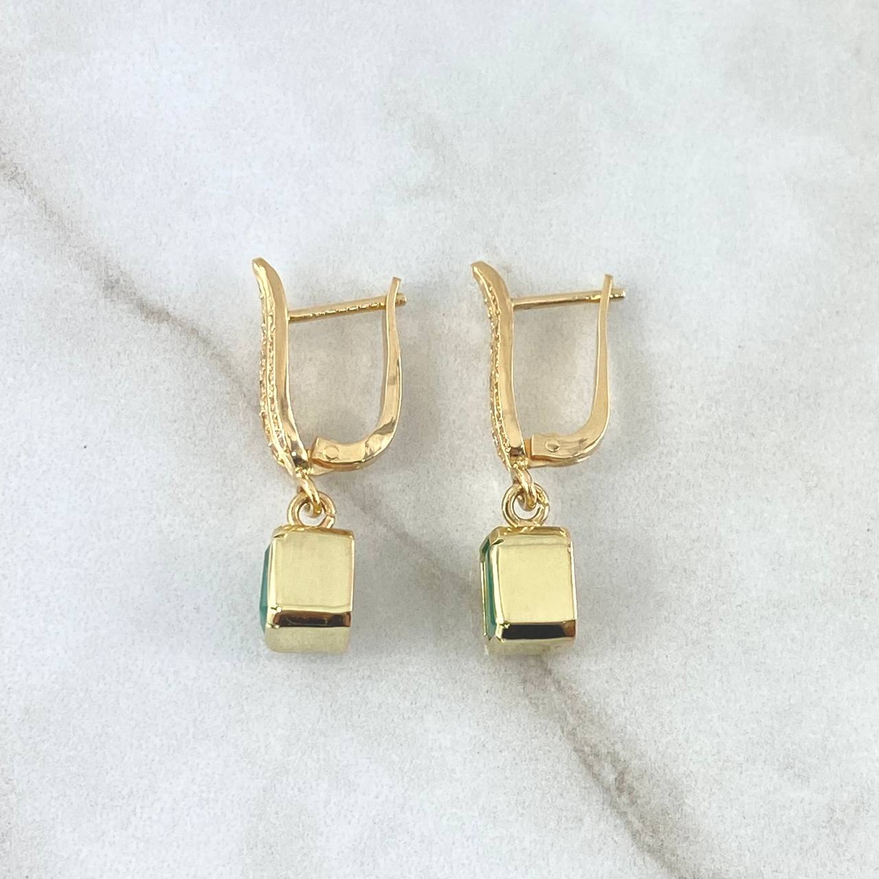 Candongas Cubo Colgante 6.3gr / 3cm / Esmeraldas 1.82 Qts Oro Amarillo 18K (Joya) ©