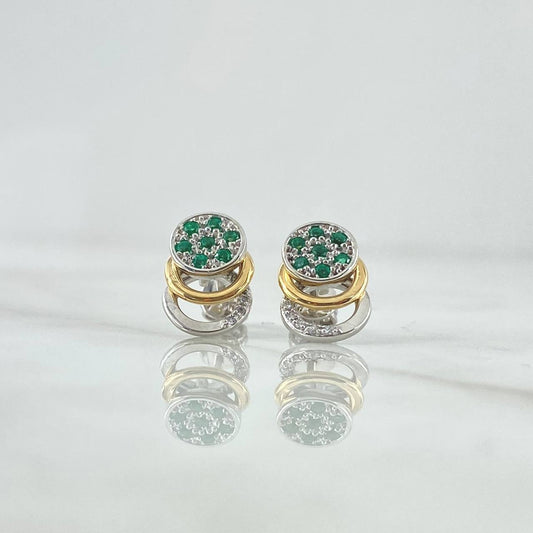 Topos Tres Aros Sello Flor 3.25gr / 1.3cm / Esmeraldas 22pts Diamantes 7pts Dos Oros Amarillo Blanco 18K (Joya) ©