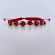 Pulsera Roja Ojo Turco 3mm 6 Und Bolas Diamantadas Oro Amarillo 18K (A.C)