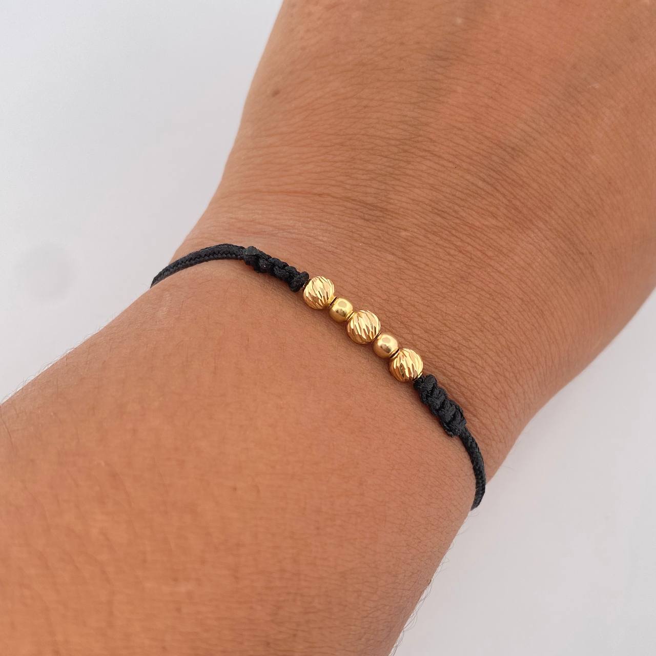 Black Bracelet 3mm-4mm 5 Pcs Polished Diamond Cut Beads 18K Gold Yellow (A.C)