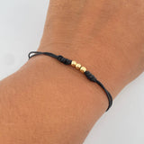 Pulsera Negra 3mm Bolas Lisas 3und Oro Amarillo 18K (A.C)