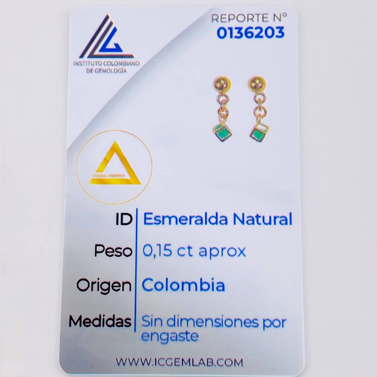 Topos Cubo Esmeralda 15Pts 1.5 g / 1/2 in Oro Amarillo 18K