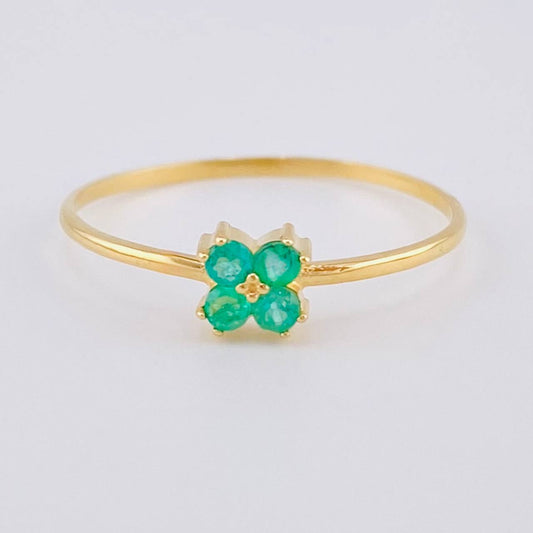 Clover Flower Ring Emerald 13Pts 0.95 g / T8 1/2 18K Yellow Gold