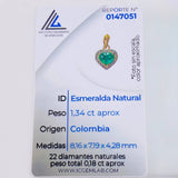 Dije Corazon Tupido Esmeralda 1,34 Qts Diamante 18Pts 3 g / 3/4 in Oro Amarillo 18K