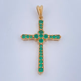 Pendant Cross Flower Emerald 3.05gr / 1.5in / 18K Gold +