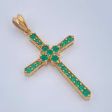 Pendant Cross Flower Emerald 3.05gr / 1.5in / 18K Gold +