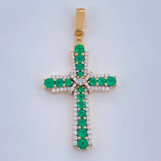 Pendant Cross Penitence Emerald 9gr / 1 3/4 in / Two Tone Yellow White 18K +