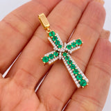 Pendant Cross Penitence Emerald 9gr / 1 3/4 in / Two Tone Yellow White 18K +