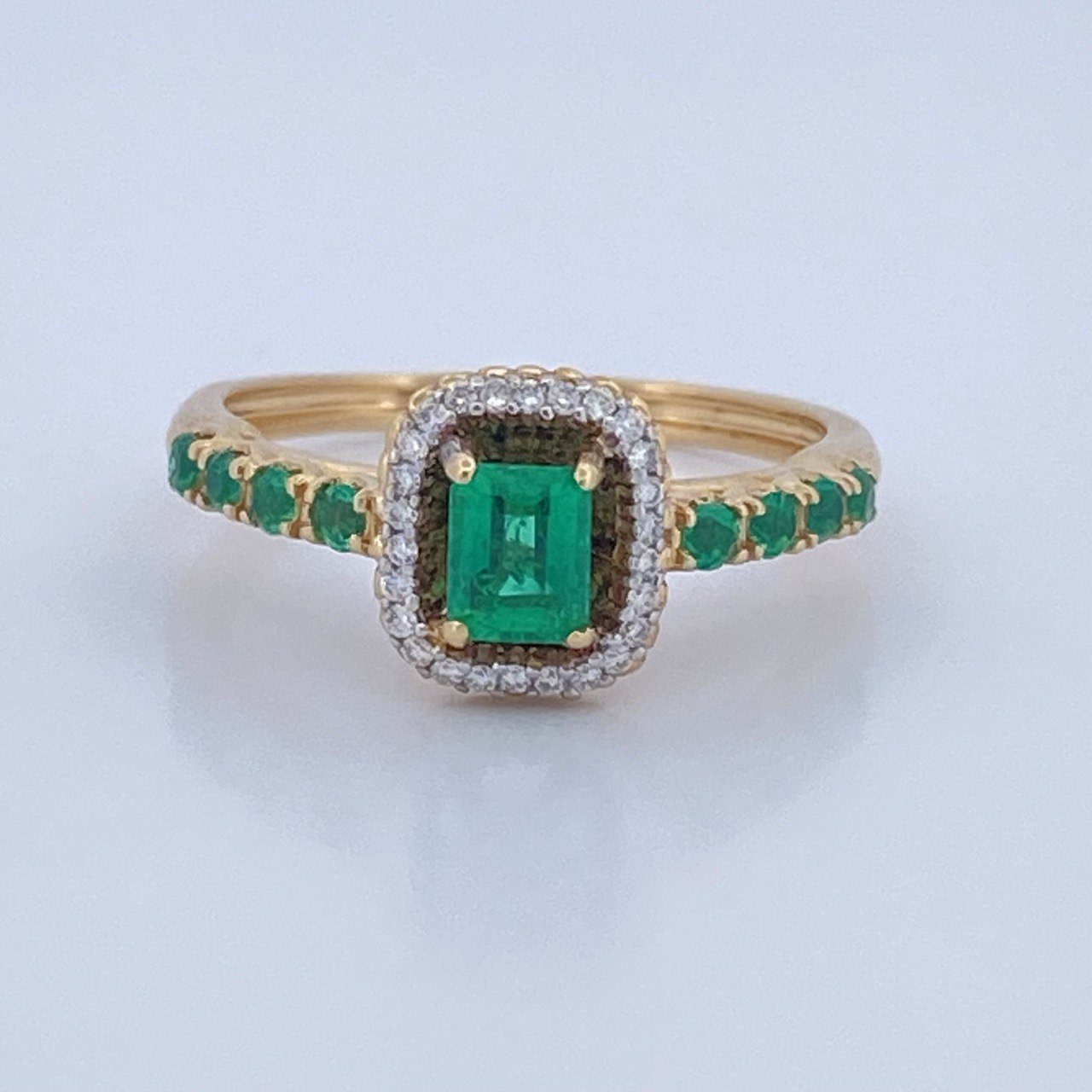 Halo Emerald Ring 3.5gr / Size 7 / Two Tone Yellow White 18K +