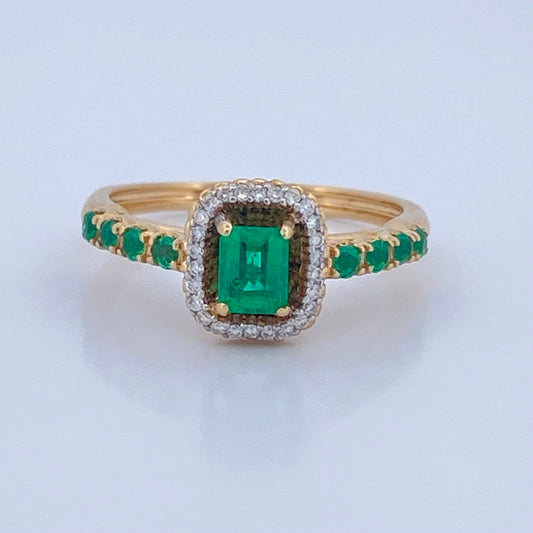 Halo Emerald Ring 3.5gr / Size 7 / Two Tone Yellow White 18K +