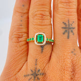 Halo Emerald Ring 3.5gr / Size 7 / Two Tone Yellow White 18K +