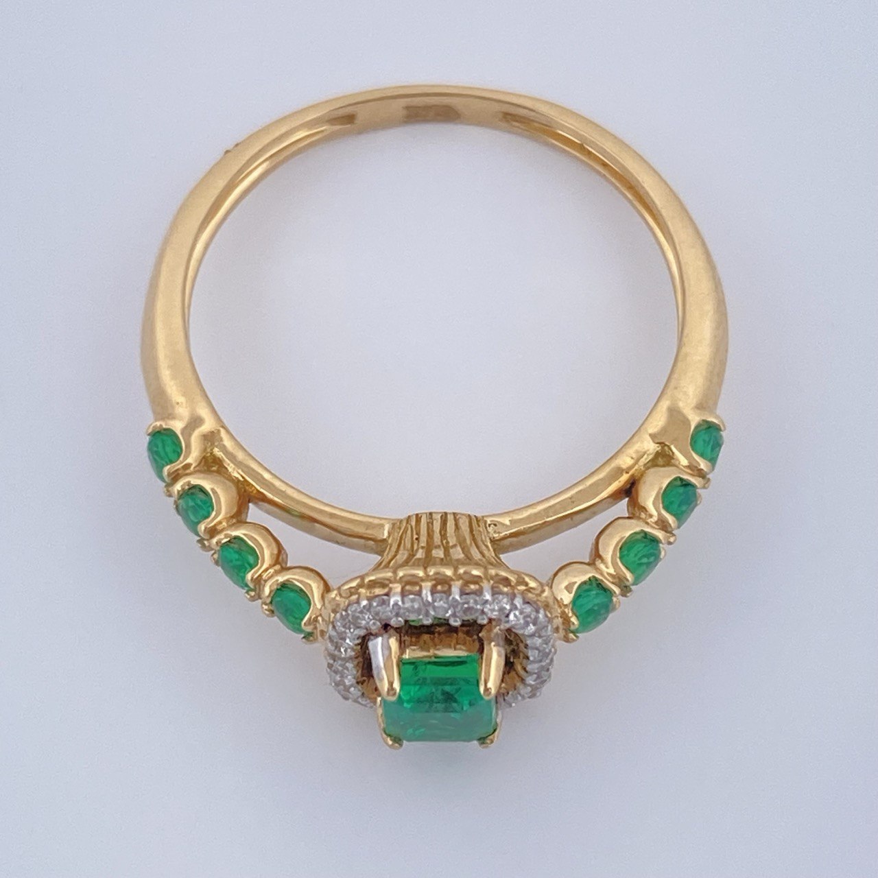 Halo Emerald Ring 3.5gr / Size 7 / Two Tone Yellow White 18K +