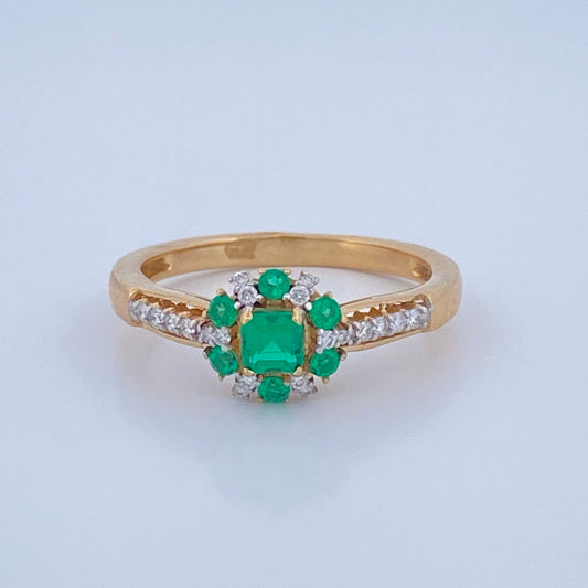 Halo Churumbela Emerald Ring 3.05gr / Size 7 1/4 / Two Tone Yellow White 18K +