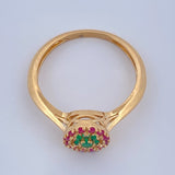 Anillo Flor Sello Esmeralda 2.45gr / T6 1/2 / Oro Amarillo 18K %