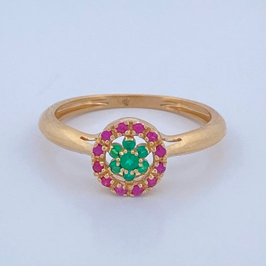 Emerald Signet Flower Ring 2.45gr / Size 6 1/2 / 18K Gold +