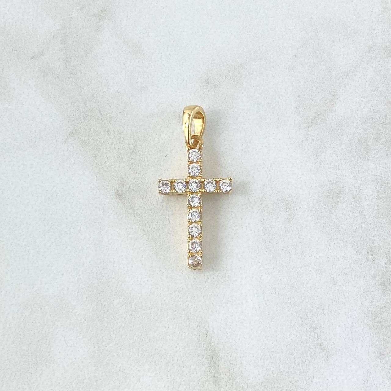 Dije Cruz Tupida 2gr / 2.5cm / Circones Blancos Oro Amarillo 18K