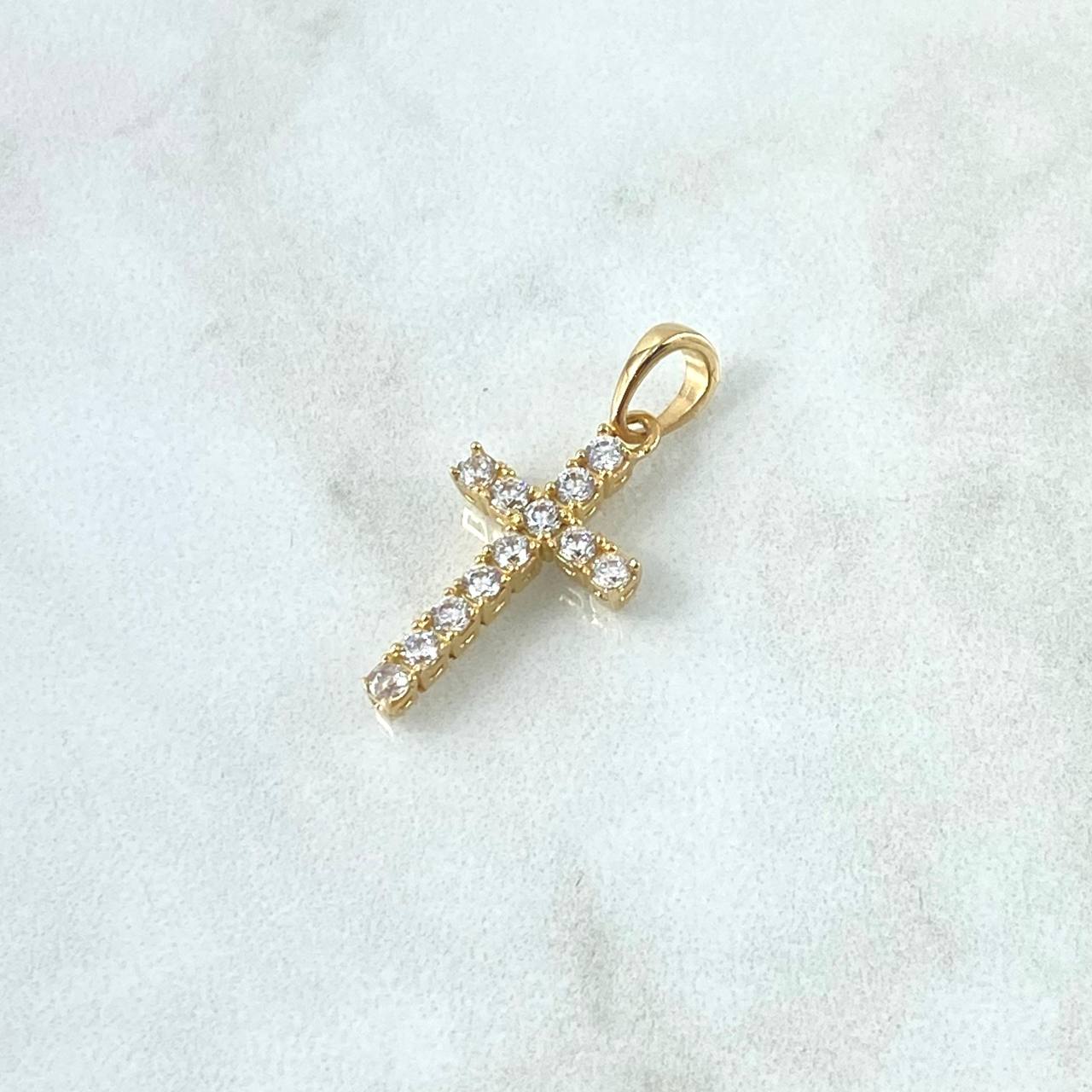 Dije Cruz Tupida 2gr / 2.5cm / Circones Blancos Oro Amarillo 18K