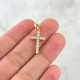 Dije Cruz Tupida 2gr / 2.5cm / Circones Blancos Oro Amarillo 18K