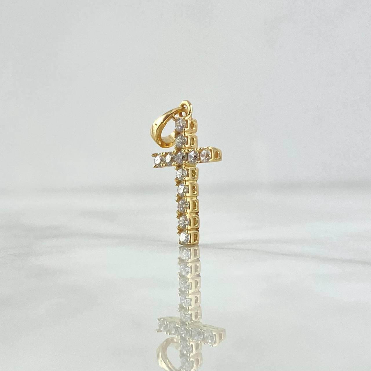 Dije Cruz Tupida 2gr / 2.5cm / Circones Blancos Oro Amarillo 18K