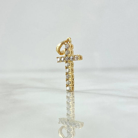 Dije Cruz Tupida 2gr / 2.5cm / Circones Blancos Oro Amarillo 18K