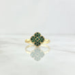 Ring Clover 2.4gr / Size 7 1/4 / Green Zircons 18K Yellow Gold