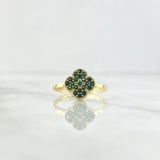 Ring Clover 2.4gr / Size 7 1/4 / Green Zircons 18K Yellow Gold