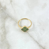 Ring Clover 2.4gr / Size 7 1/4 / Green Zircons 18K Yellow Gold
