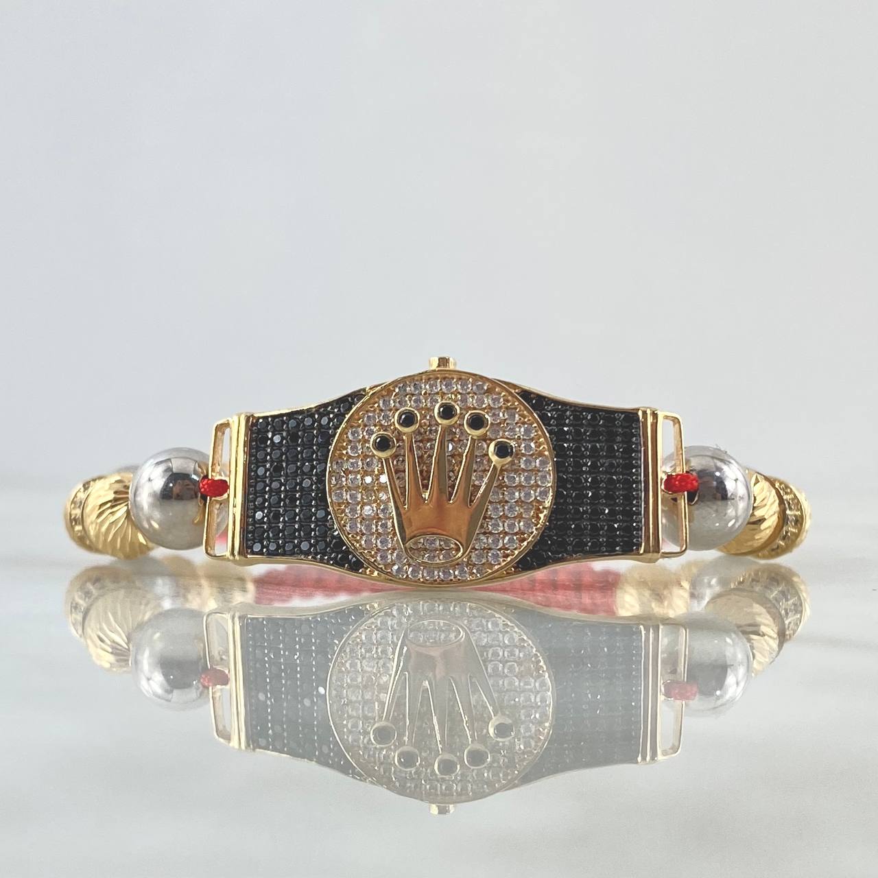 Red Bracelet Charm Crown Belt 13.3gr / 7mm-8mm Beads Polished Diamond Cut 14pcs Two-tone Yellow White 18K