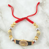 Red Bracelet Charm Crown Belt 13.3gr / 7mm-8mm Beads Polished Diamond Cut 14pcs Two-tone Yellow White 18K