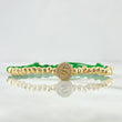 Green Bracelet Charm Drum Dollar Sign 3.5gr / 3mm Beads Diamond Cut 28pcs White Zircons 18K Yellow Gold