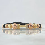 Black Bracelet Charm Weighs 4.1gr / 5mm-6mm-7mm Beads Diamond Cut Neoprenes White Zircons Two 18K Yellow and Rose Golds