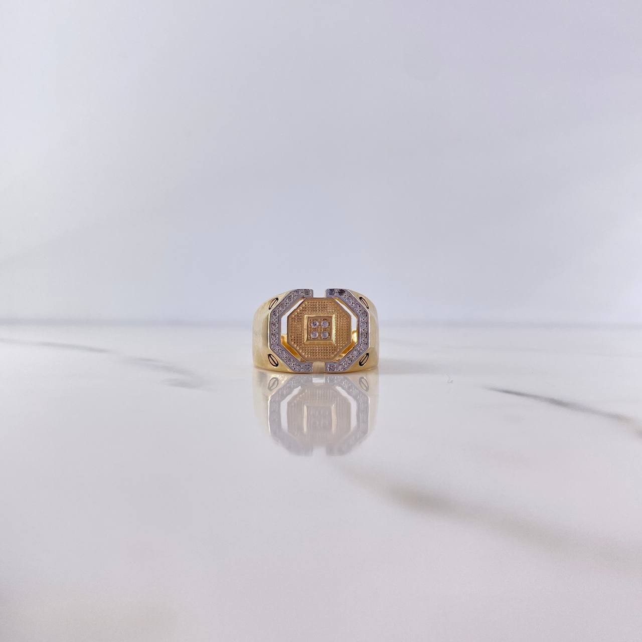 Octagonal Ring 7.85gr / T10 1/2 / White Zircons Two-tone Yellow and White Gold 18K $