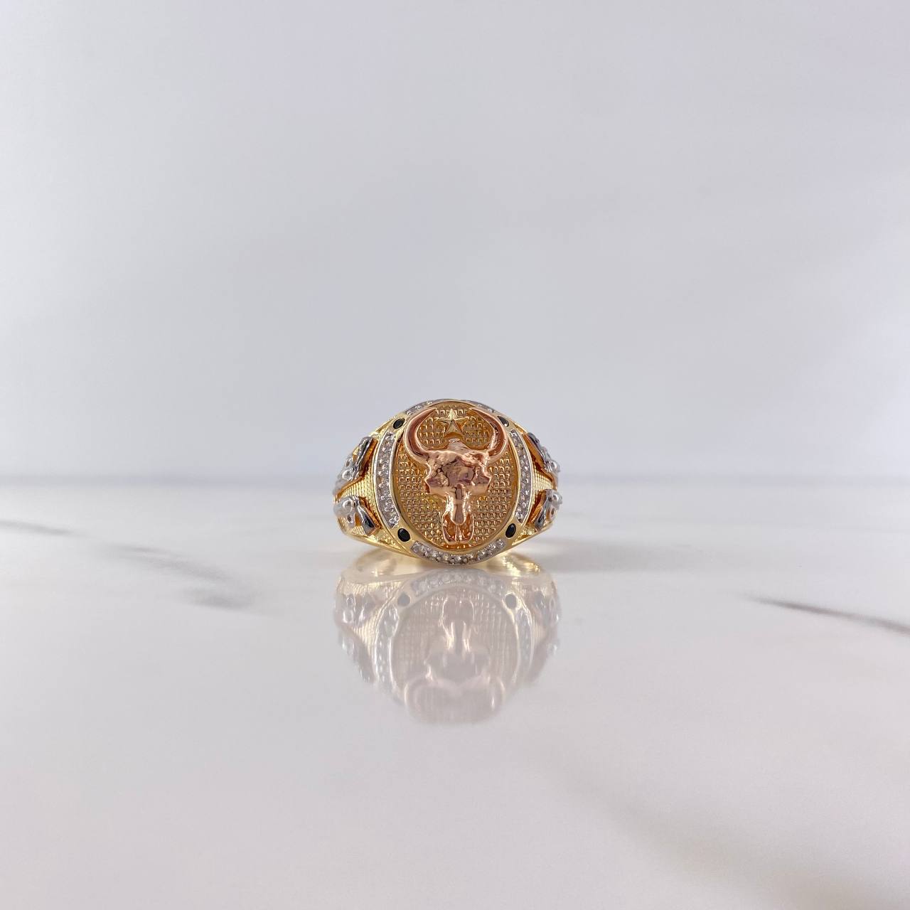Buffalo Skull Ring 10.45gr / Size 9 3/4 / Black and White Zircon Arms Three 18K Golds &