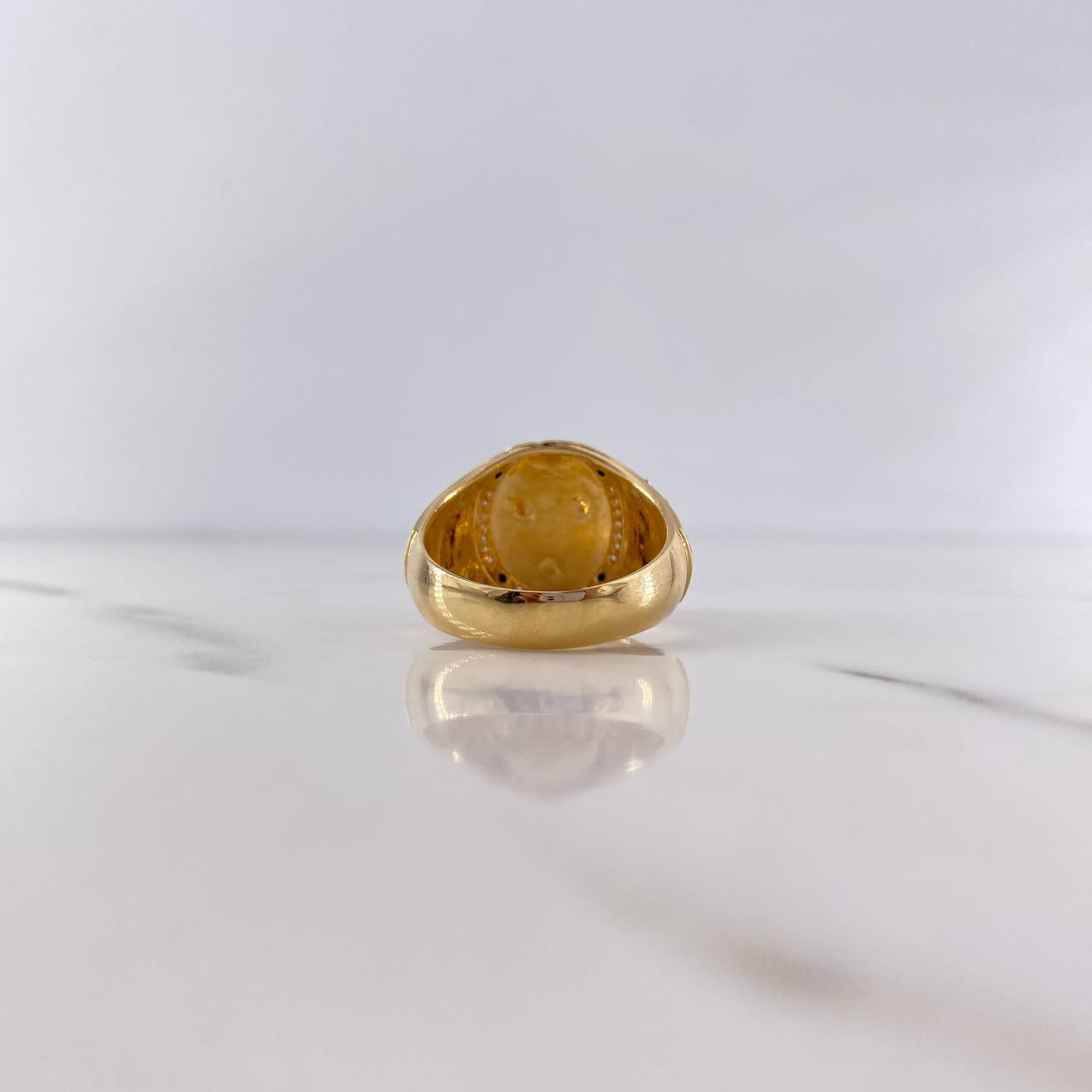 Buffalo Skull Ring 10.45gr / Size 9 3/4 / Black and White Zircon Arms Three 18K Golds &
