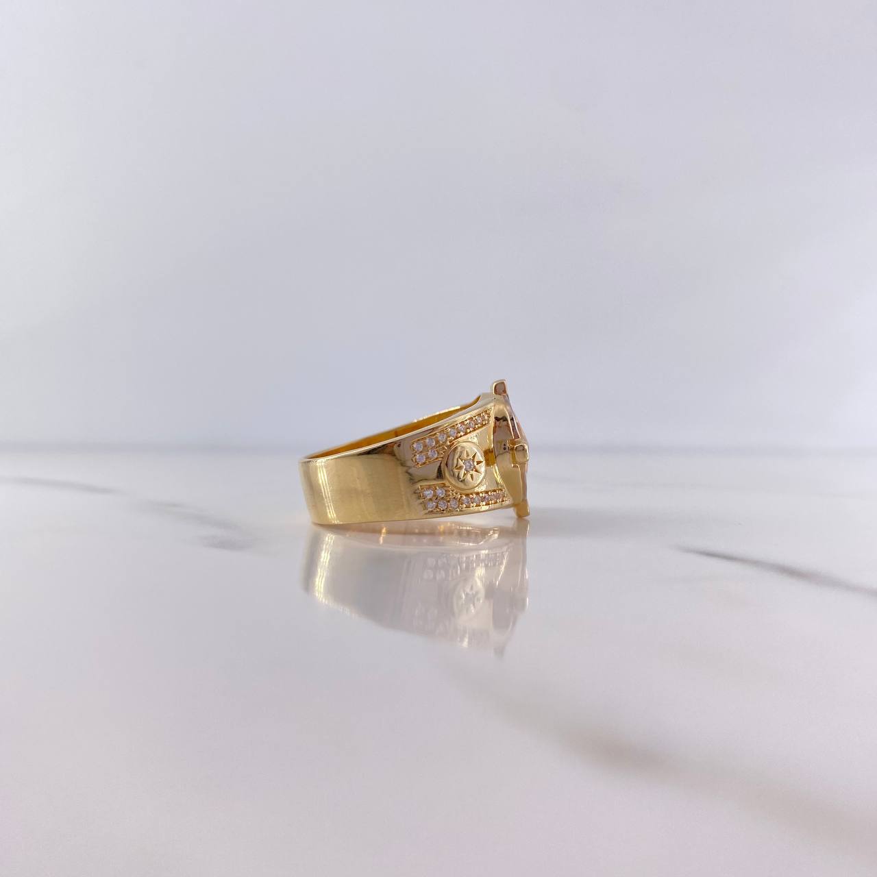 Anillo Brujula Estrella Cardinal 10.9gr / T10 / Circones Blancos Tres Oros 18K &
