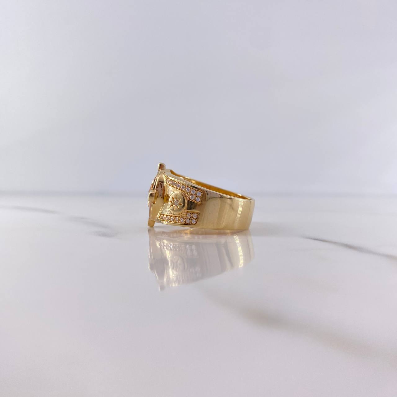 Anillo Brujula Estrella Cardinal 10.9gr / T10 / Circones Blancos Tres Oros 18K &