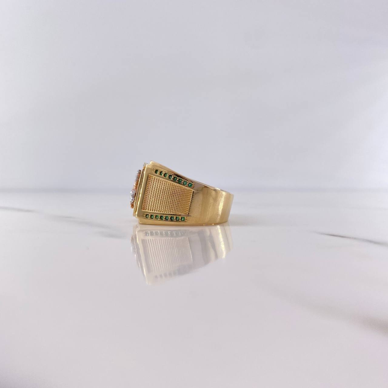Horse Signet Ring 10.65gr / Size 9 3/4 / White and Green Zircons Three 18K Golds $