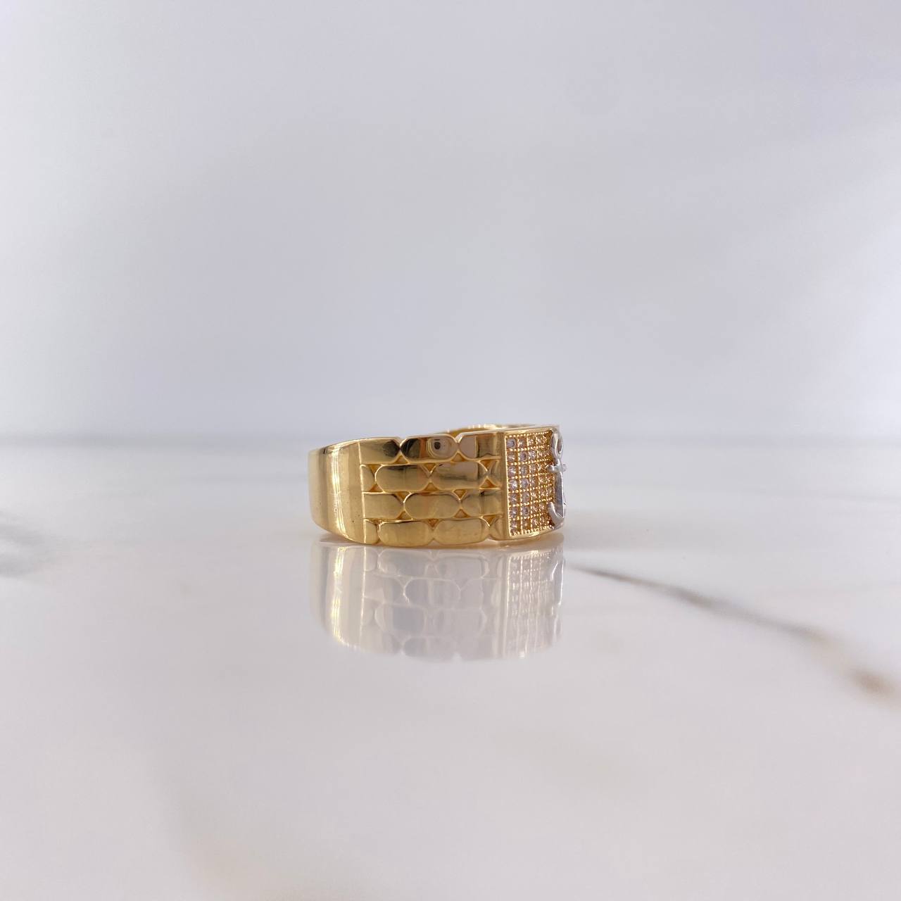 Anchor Ring 7.9gr / T10 / White Zircons Two-tone Yellow and White Gold 18K &