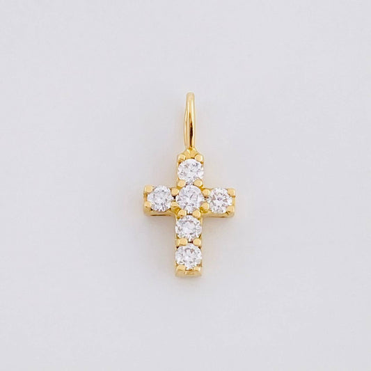 Dije Cruz Diamantes 16pts 0.4g / 1/2 in Oro Amarillo 18K